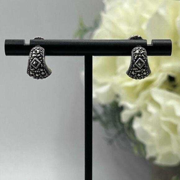 Judith Jack Vintage Designer Marcasite Sterling Silver Huggie Dainty Earrings - Picture 1 of 16